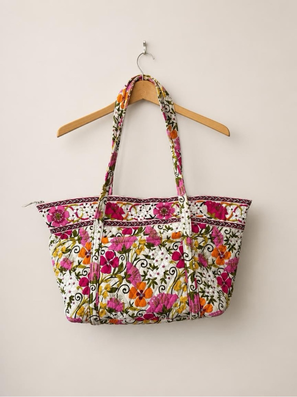 Vera Bradley Floral Quilted Tote in Pink, Orange and Green
